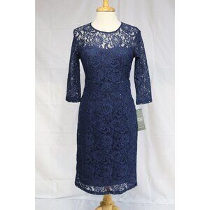 Sally Fashion Knee Length Dress-Lace-#8855-SIZE Small-NAVY BLUE-New With Tags